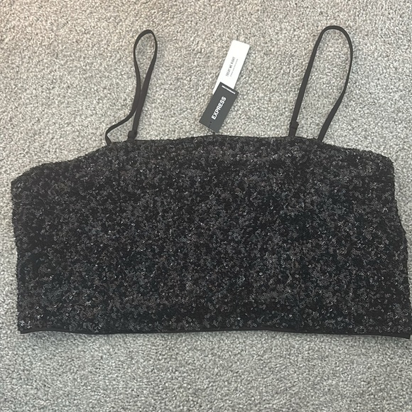 Express black sequence crop shirt. Perfect for night out(XL) - Picture 3 of 5